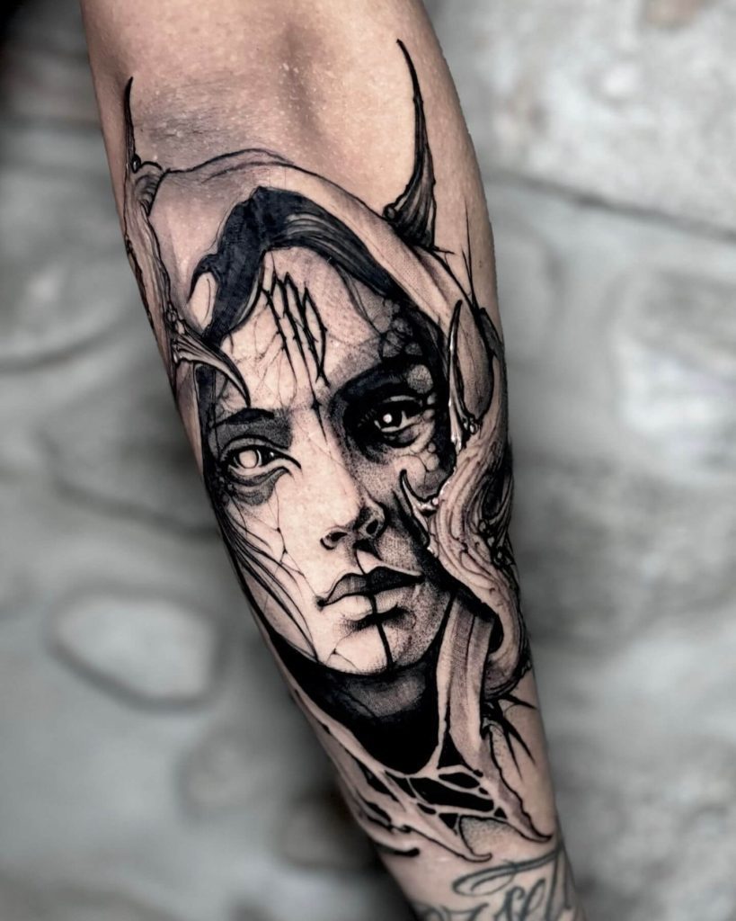 dark magic girl tattoo