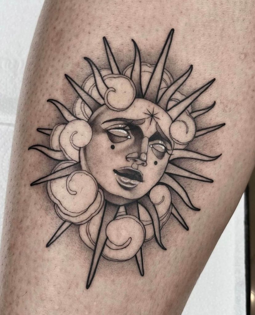 sun blackwork tattoo