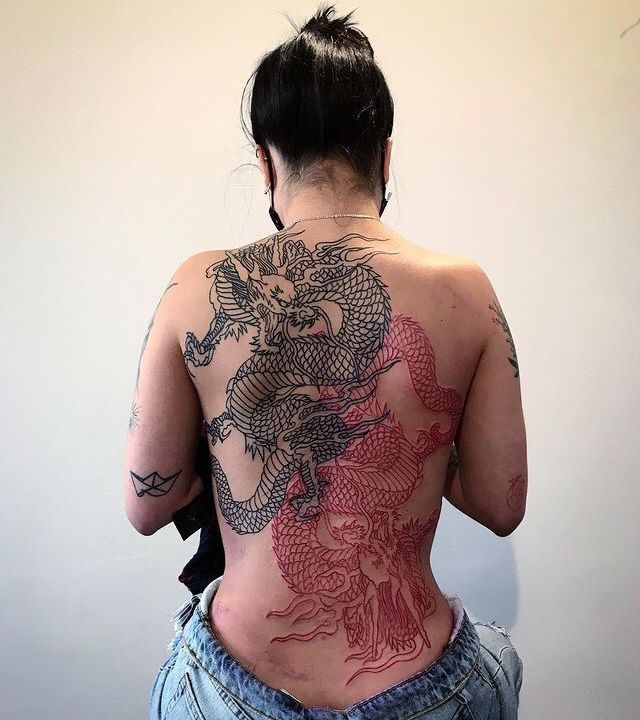 red and black dragon tattoo