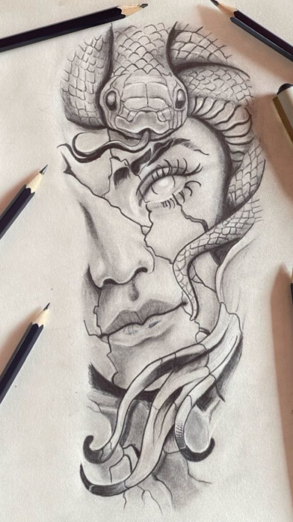 medusa blackwork tattoo sketch